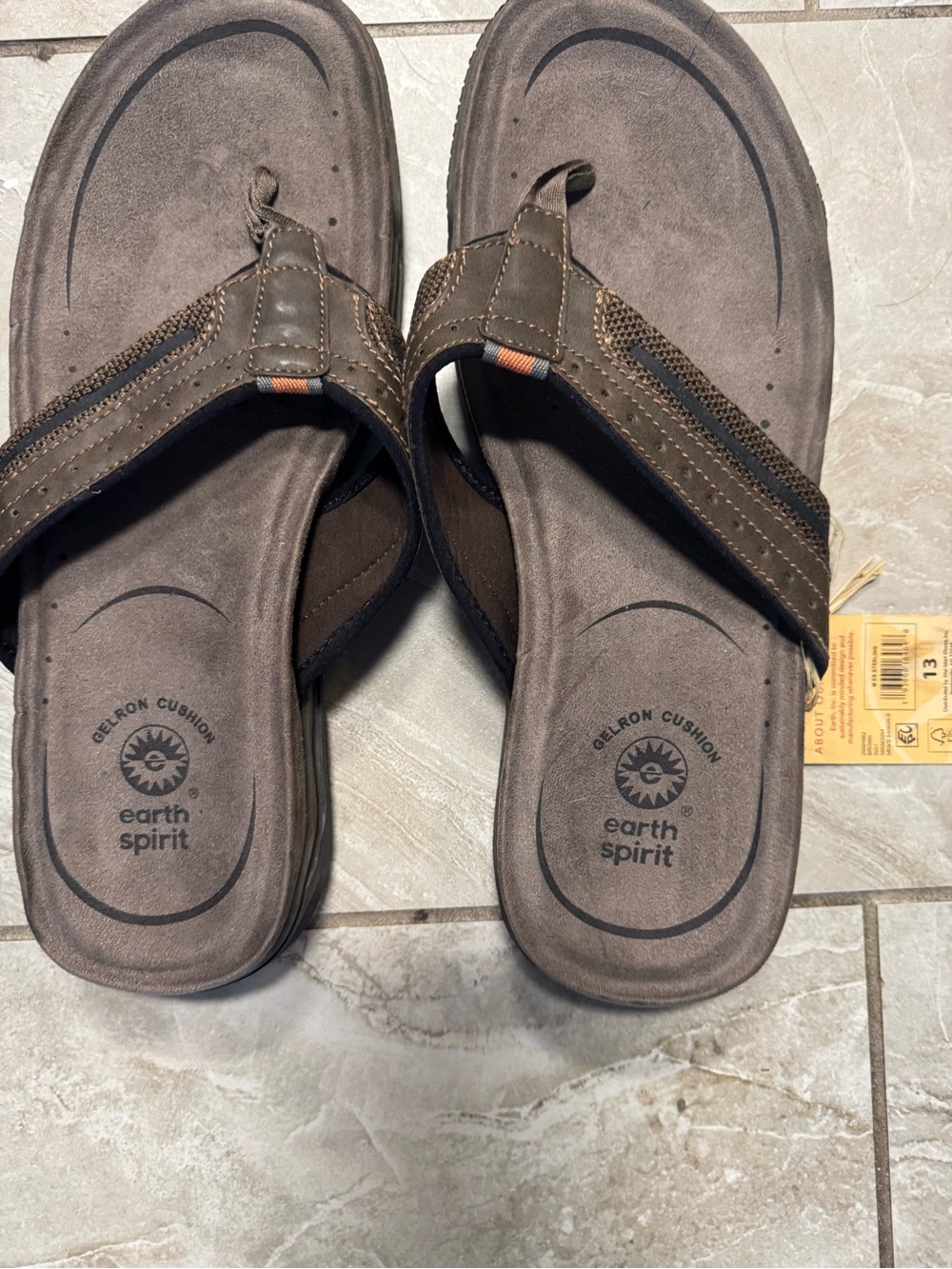 Earth Spirit Men's Dark Brown Leather Toe-Post Sandals